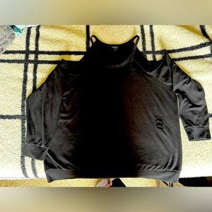 Black off the shoulder distressed top. Torrid size 2